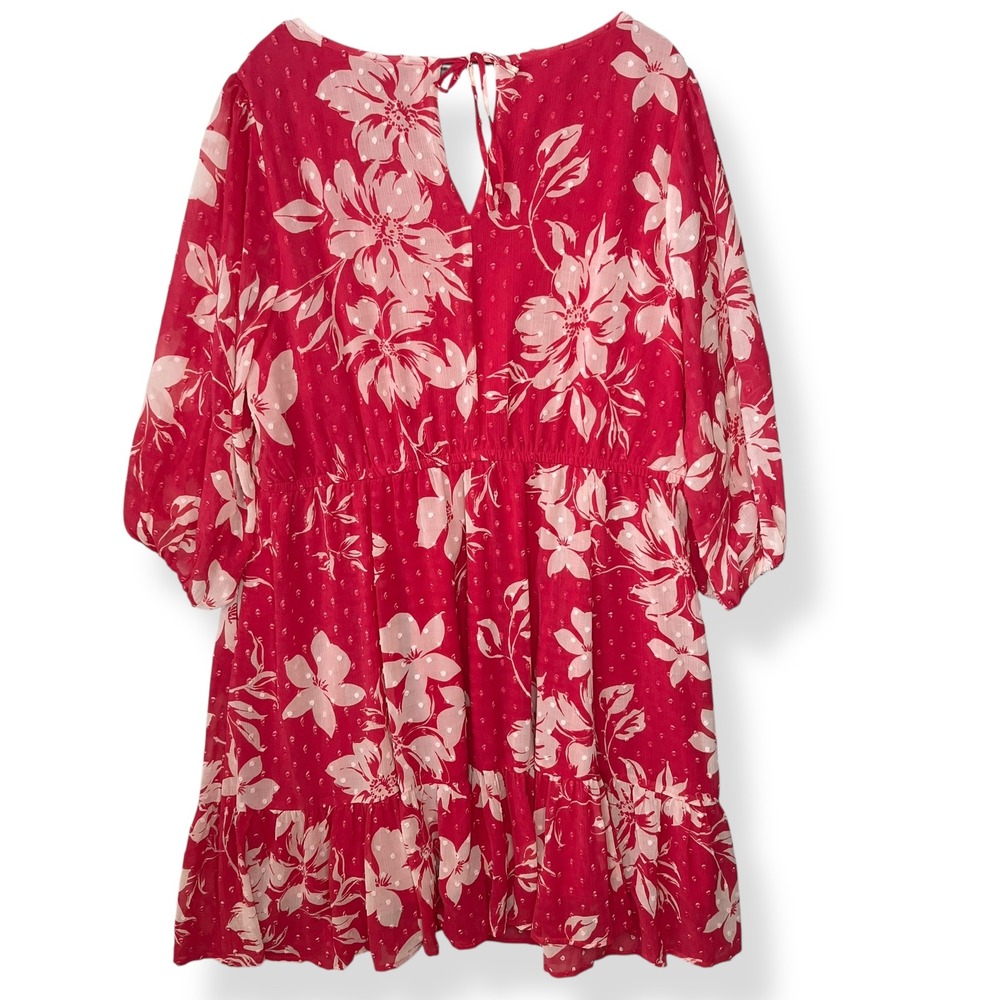 NEW Torrid 2X Mini Clip Dot Voluminous Babydoll Dress Emma Floral Pink Tropical - Picture 2 of 15
